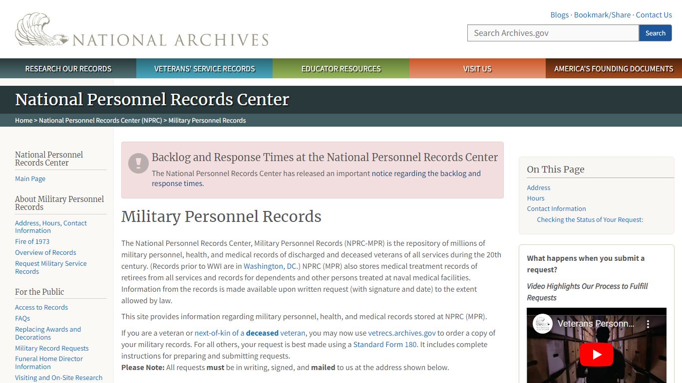 Military Personnel Records | National Archives